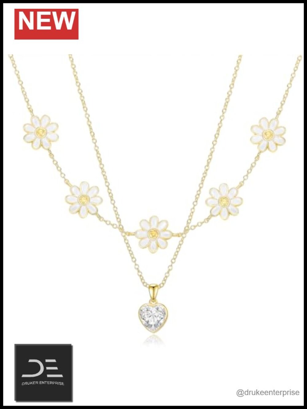 14K Gold Plated Layered Daisy Necklace Set with Birthstone Pendant for Women